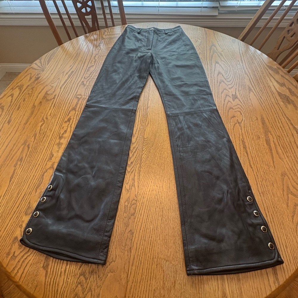 Vintage St. John Leather Straight Leg Pants Chocolate Brown Size 0 EUC Y2K Glam